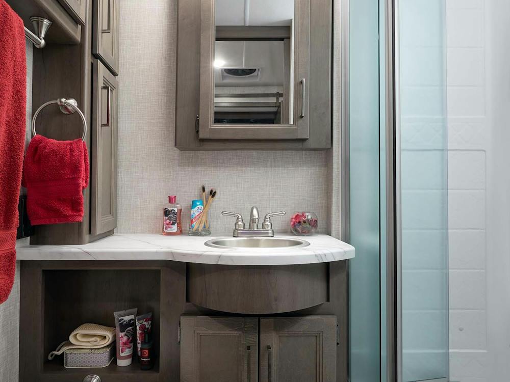 Hurricane fashion gray with weathered cherry bathroom