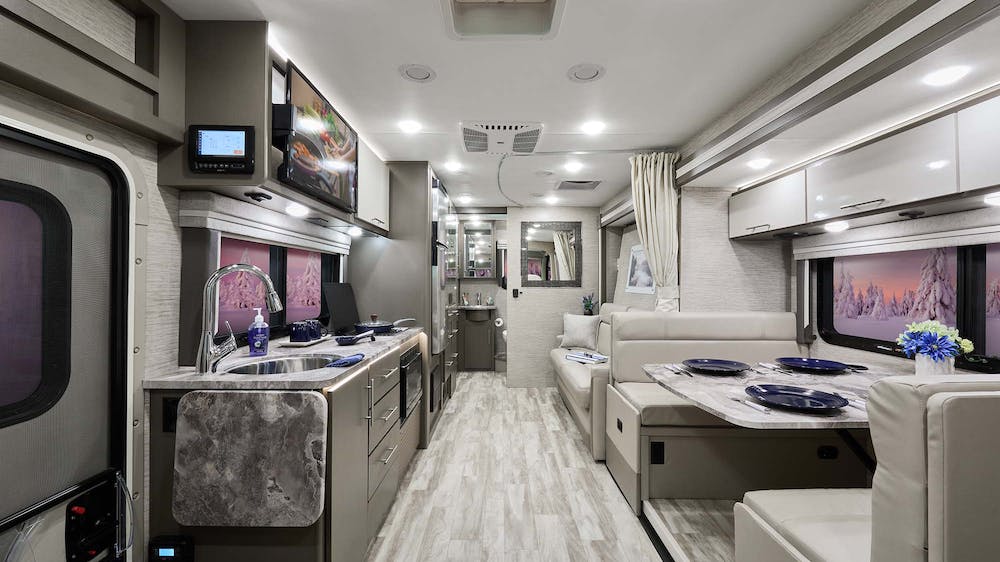 2022 Thor Vegas Class A RV 24.4 Front to Back Pavillion Divine Linen