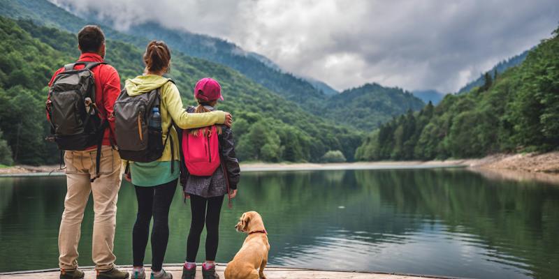 Stock photo FAQs link photo family overlooking mountains and water out West