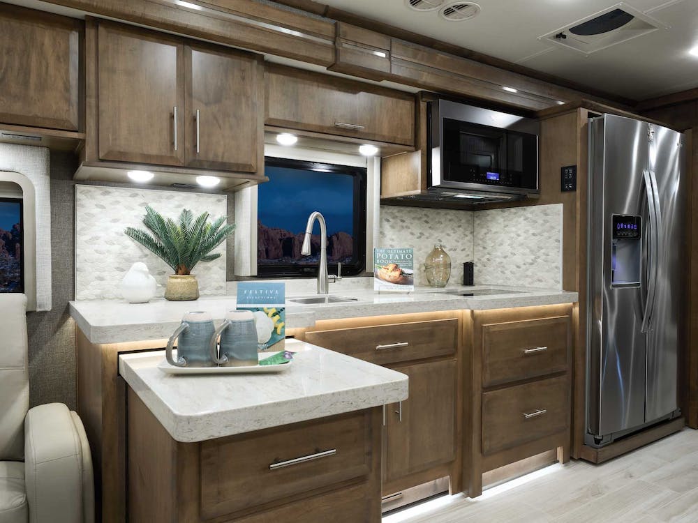 2022 Thor Venetian Class A Diesel Pusher RV R40 Kitchen - Studio Collection™ Moonraker Sanibel Cabinetry