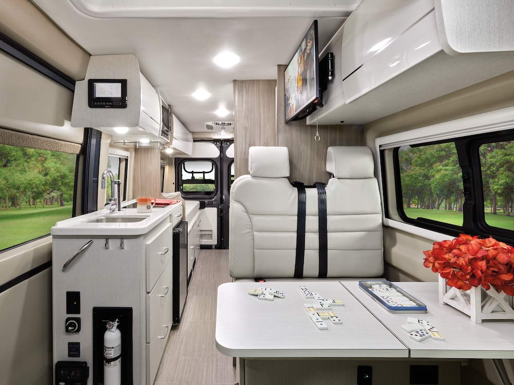 Class B RV with pop top interior