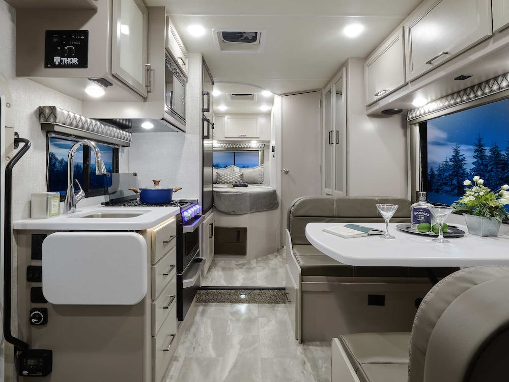 2022 Thor Quantum LC Class C RV LC22 Front to Back - Luxury Collection™ Charcoal Diamond Coastline Grey Cabinetry