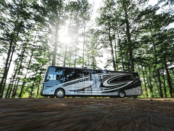 Aria diesel pusher motorhome in woods