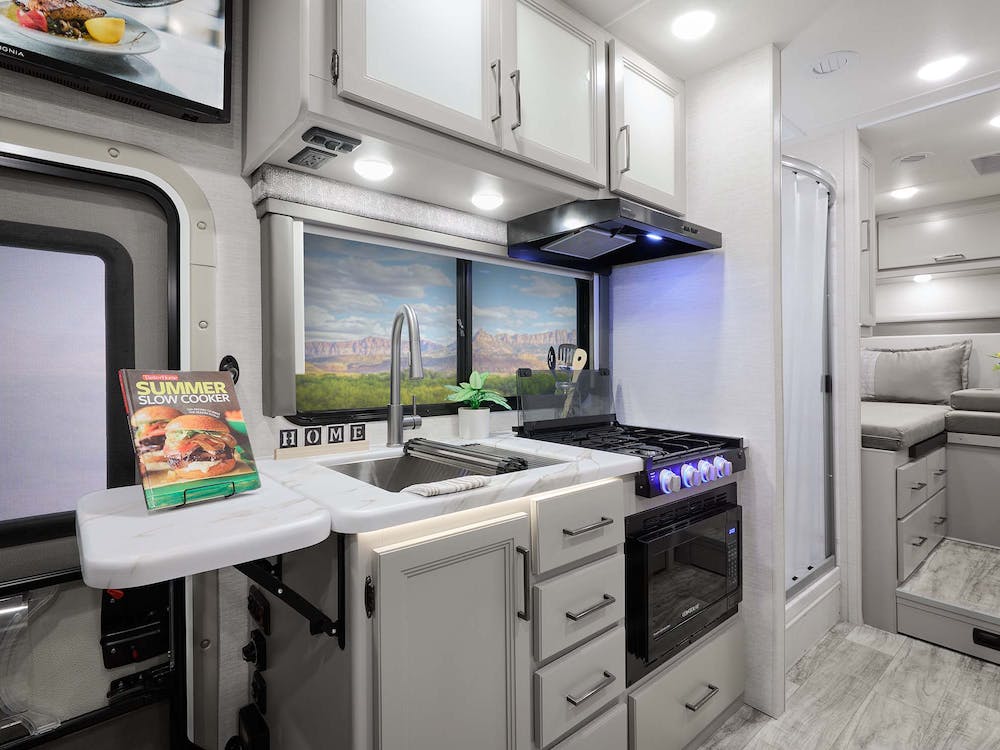 2024 Chateau Sprinter 24LV Aspen Gray with Coastline Grey kitchen