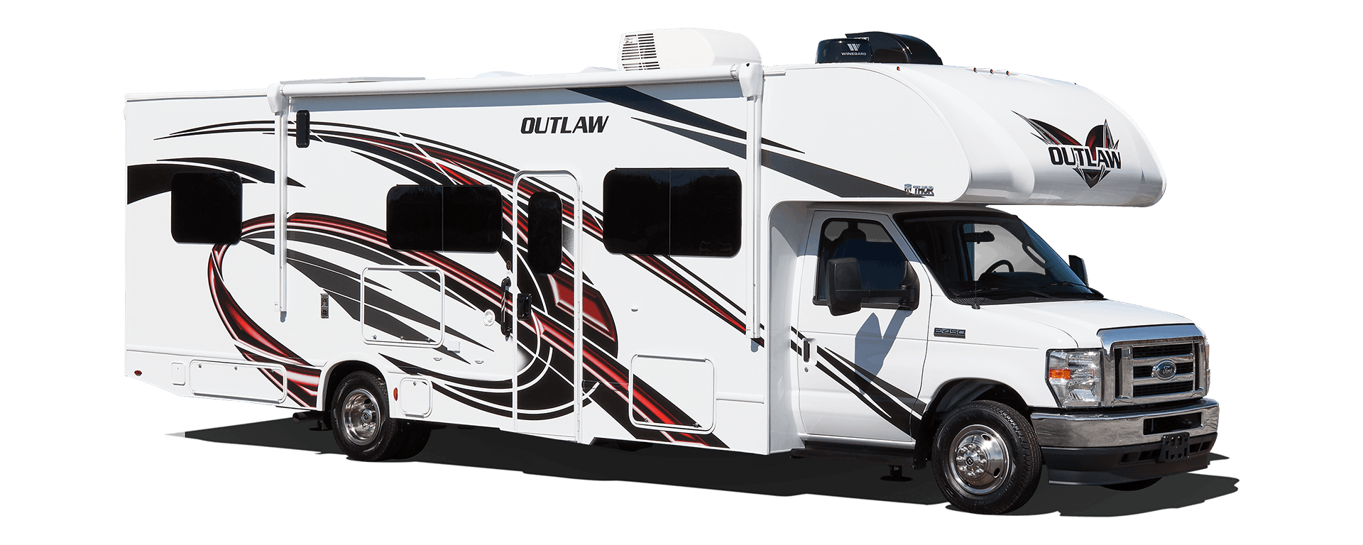 2022 Thor Outlaw Class C Toy Hauler RV White / Rock N Red Exterior